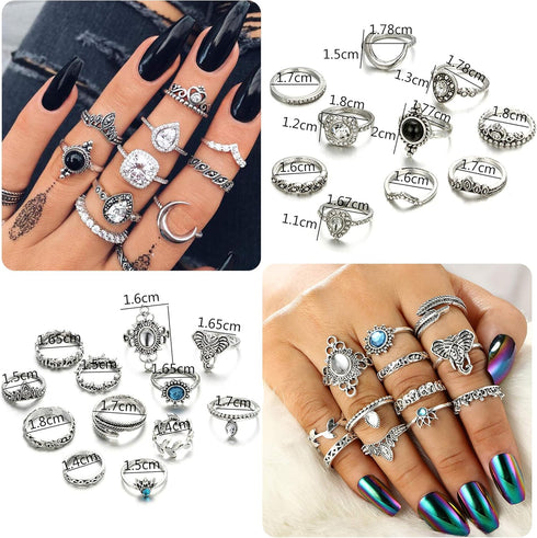FIBO STEEL 101 Pcs Vintage Knuckle Rings for Women Stackable Midi Finger Ring Set...