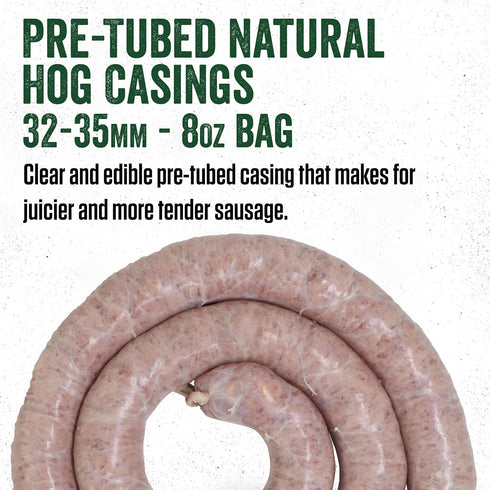 LEM Products Pre-Tubed Natural Hog Casings, 32-35mm, Edible Sausage Casings, Stuffs Approximately 50 Pounds, Great for Sausage Links, Franks, Mett...