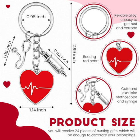 Yinkin 24 Pcs Nurse Keychain Nurse Party Favors Nurse Week Gifts Nurses Appreciation Gifts for Women(Red Heart)...