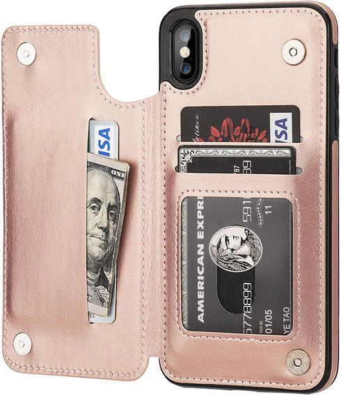 iPhone Xs Max Wallet Case with Card Holder,OT ONETOP Premium PU Leather Kickstand Card Slots Case,Double Magnetic Clasp and Durable Shockproof Cov...