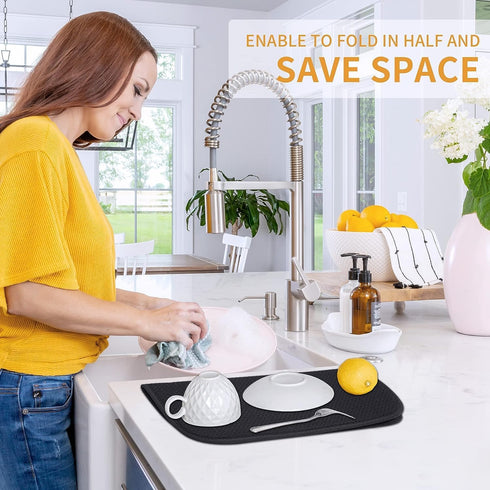 2 Pack Dish Drying Mat for Kitchen Counter, Absorbent Microfiber Dishes Drainer Mats Large Size Dish Drying Pad for Countertop, Rack, Sink,16 x24 ...
