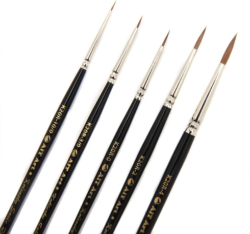 AIT Art Premium Detail Brush Set, 5 Pure Kolinsky Russian Red Sable Paint Brushes, Handmade in USA for Ultimate Details with Oil, Acrylic, and Wat...