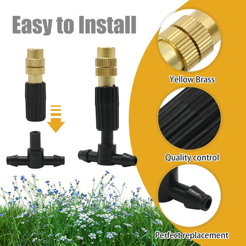 3-Way Atomizing Nozzle with Drip Irrigation Connector Irrigation Nozzle for 1/4-inch Drip Tubing Brass Misting Nozzles Tees for Gardens, Irrigatio...