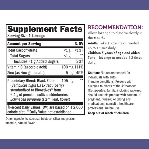 Nature's Way Sambucus Immune Elderberry Lozenges* with Vitamin C, Echinacea, & Zinc, 30 Lozenges...