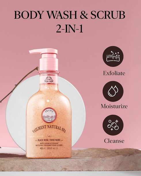 NATURAL SPA 2-in-1 BODY WASH & BODY SCRUB BLACK ROSE(13.53fl.oz) - Natural Exfoliating Salt Scrub for Deep Cleansing - Effective on Scars & Wrinkl...