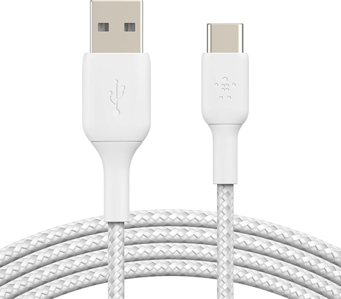 Belkin Braided USB-C to USB-A Cable (3.3ft) - For iPhone 15, Samsung Galaxy, Pixel, iPad Pro, Nintendo Switch & More - White......