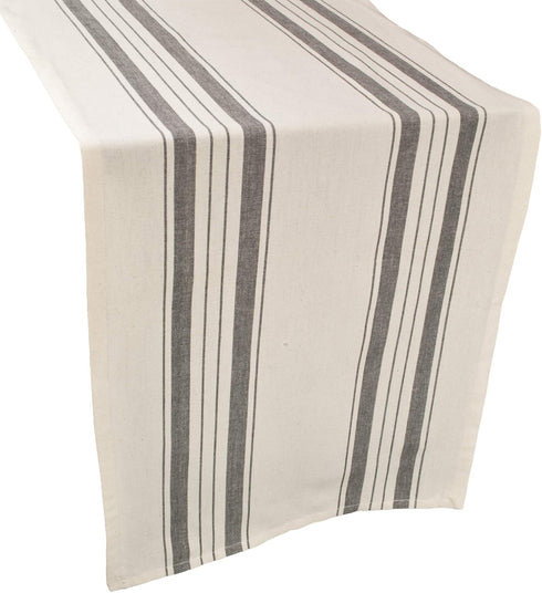 Gray Beige Stripped Farmhouse Cotton Table Runner, Dresser Scarf, Coffee Table Runner, Rustic Décor (17Wx54L)...