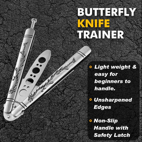 Finger Flip Trainer with Dull Blade, Full Stainless Steel Black Dragon Pattern Unsharpened 100% Safe for CSGO Training (Silver)...