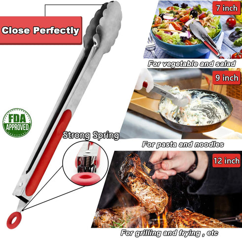 Anaeat Premium Sturdy Barbecue Tongs for Kitchen Grill & BBQ - 7,9,12 Inch Non-Slip Stainless Steel Locking Tongs Heat Resistant for Grilling, Coo...