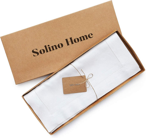 Solino Home Linen White Table Runner 72 Inches Long - 100% Pure Linen Hemstitch Table Runner 14 x 72 Inch for Dresser, Dining, Summer, Fall, Hallo...