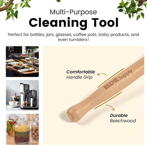 Bottle Brush, 14in Extra Long German Beechwood Handle, Strong Hemp Bristles, Zero Waste, Cleans and Scrubs Hard to Reach Wide Mouth Jars, Glasses,...