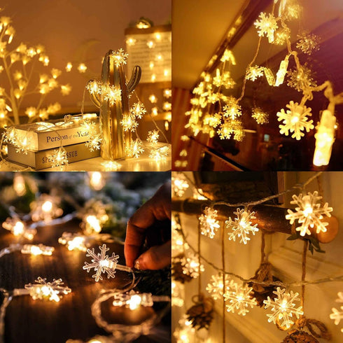 Christmas Snowflake String Lights, 20 FT 40 LED Warm White Battery Operated Fairy Lights with Remote Timer - Bedroom Room Indoor Xmas Tree Decorat...