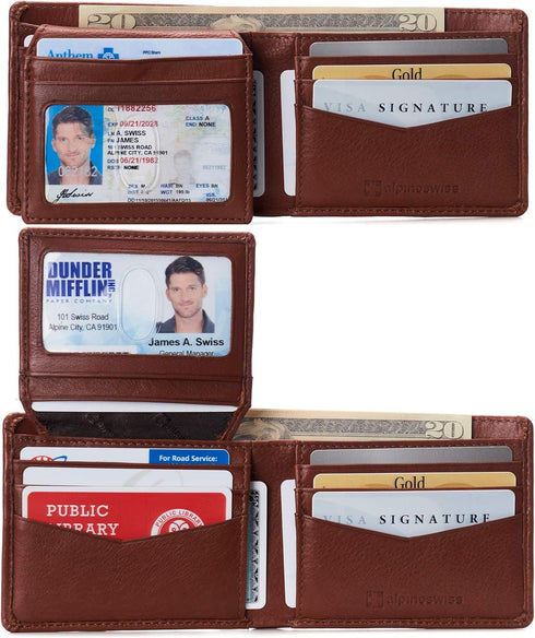 Alpine Swiss RFID Connor Passcase Bifold Wallet For Men Leather Comes in a Gift Box Soft Nappa Tan...