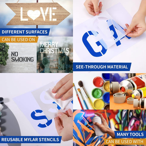 Letter Stencils Numbers for Painting Reusable: 5 Inch Large Plastic Spray Paint Lettering Alphabet Templates for Wood, Wall 64pcs...