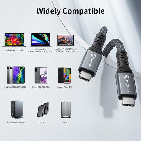 Cable Compatible with Thunderbolt 4 Cable 1ft, USB4 Cable, with 40Gbps Data Transfer, PD100W Charging, Nylon Braided USB C to USB C Cable, Single ...