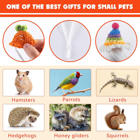 8 Pcs Hamster Hat Pet Round Costume Glasses Includes 4 Pcs Knitted Small Animals Hat with Adjustable Strap and 4 Pairs of Pet glasses for Small An...