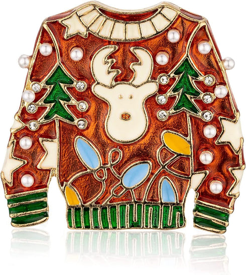 RareLove Vintage Ugly Christmas Sweater Brooch Cute Reindeer Crystal Rhinestone Christmas Tree Christmas Brooch Pins and Brooches for Women Girls ...