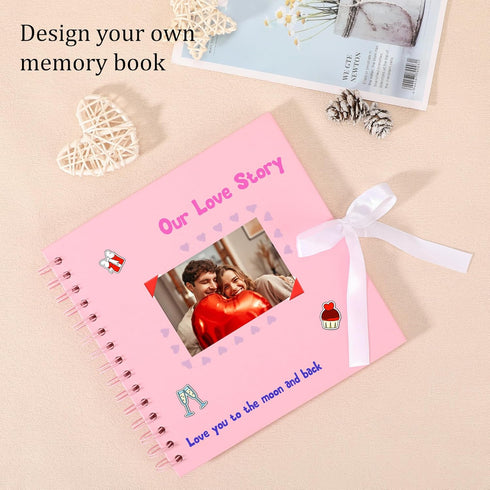 Scrapbook Album with 60 Pages Thick Kraft Paper, 8×8in Pink DIY Photo Book, Small Memory Book with Photo Corners for Baby Family Lovers Pets...