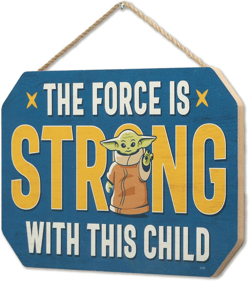 Disney Star Wars The Mandalorian Baby Yoda Hanging Wood Sign - The Force is Strong With This Child...