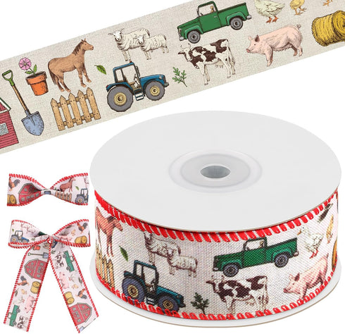 Rustic Woodland Animal Wired Ribbon Baby Shower Ribbon Barnyard Forest Animal Truck Print Burlap Ribbon for Daiper Cake Gifts Wrapping DIY Crafts ...