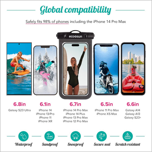 Waterproof Phone Pouch (2-Pack) — Designed in Hawaii — Case Fits All iPhones (incl. 15 Pro Max), Samsung Galaxy S24 & More Black/Black......