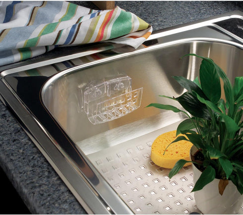 iDesign Sinkworks Kitchen Sink Suction Holder for Sponges, Scrubbers, Soap - Clear Large...