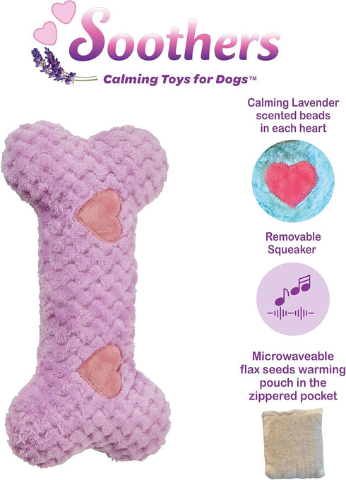 SPOT Soothers Warm Hug Bone - Calming Plush Dog Toy with Lavender Scented Beads, Removable Squeaker, Microwavable Warming Pouch, Separation Anxiet...