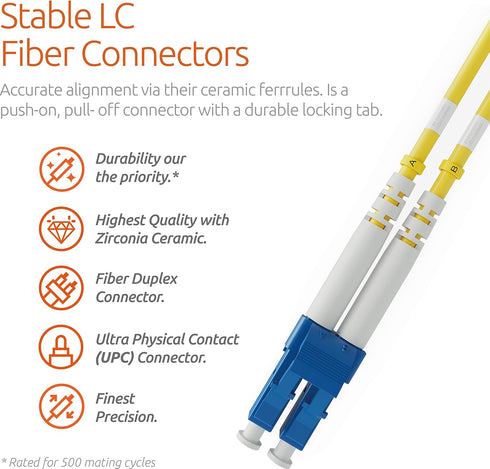 BEYONDTECH LC to SC Fiber Patch Cable Single Mode Duplex - 3m (9.84ft) - 9/125um, Compatible with OS1 - OS2, LSZH PureOptics Cable Series...