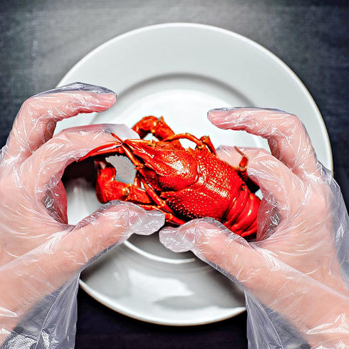 50pcs Crab Lobster Bibs and 50 Pairs of Plastic Disposable Gloves Disposable Adult Crab Feast Bibs for Seafood(Lobster Style)...