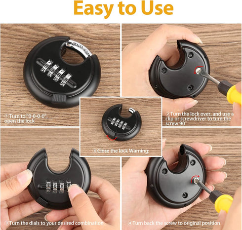 DAYGOS Combination Disc Padlocks for Outdoor - Heavy Duty 4 Digit Code Lock, Combo Discus Lock for Storage Unit,Gate,Fence,Traile(3/8-in Shackle,1...