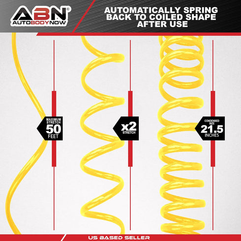 ABN Recoil Hose, 1/4in x 50ft – Portable Polyurethane Coil Hose for Air Compressor, Nailer, Sprayer, Staple Gun...