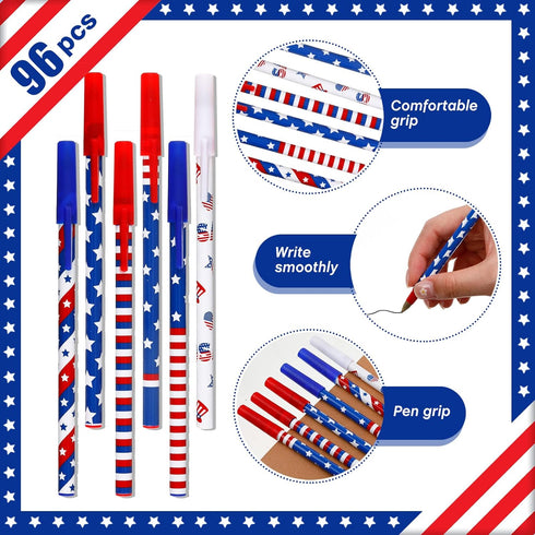 Eaasty American Flag Pens Bulk Patriotic USA Gel Ink Pen Independence Day Pen Stars Stripes Ballpoint Pens for Home School Office Supplies 4th of ...