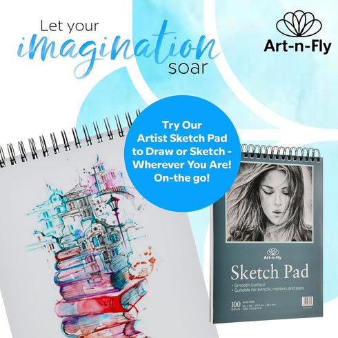 Artists Sketchbook for Drawing 9x12" with Spiral Bound - Smooth Sketch Book for Drawing & Sketching 100 Sheets 70lb - Sketch Pad for Pencil, Pen, ...
