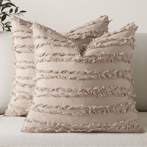 MIULEE Set of 2 Decorative Boho Throw Pillow Covers eruo sham Linen Striped Jacquard Pattern Cushion Covers for Sofa Couch Living Room Bedroom 24x...