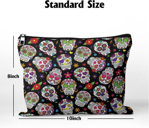Cafl Sugar Skulls Makeup Bag Travel Large Day Dead Cosmetic Bag Organizer toiletry Essentials Jewelry Skincare Zipper Bag Gift For Women -10×8 inc...