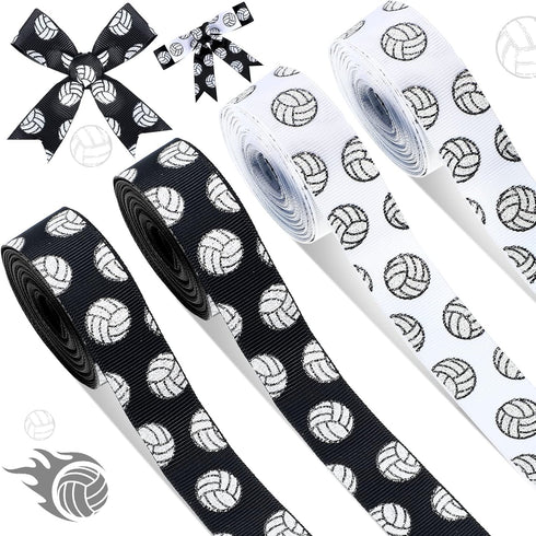 4 Rolls 20 Yards Volleyball Ribbons Glitter Volleyball Decorations Sports Ribbons for Crafts Team Ribbons Grosgrain 7/8-Inch Volleyball Ribbon for...