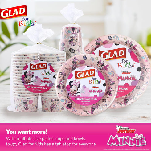 Glad for Kids Disney Mickey and Friends 12oz Paper Bowls| Disney Minnie Mouse Pink Polka Dot Paper Bowls, Kids Bowls| Kid-Friendly Paper Bowls for...