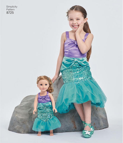 Simplicity 8725 Disney Princess Ariel Halloween Costume Sewing Pattern, for Girls and Dolls Sizes 3-8...