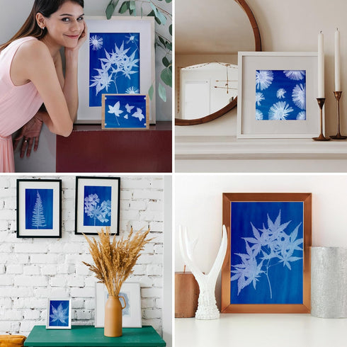 42 Sheets Cyanotype Paper Sun Print Paper Kit, A4 A5 A6 4in Solar Drawing Paper Sensitivity Nature Printing Paper, Cyanotype Paper Kit with 1 A4 A...