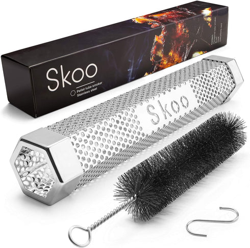 Pellet Smoker - BBQ Hexagonal Smoking Tube + Brush + Hook + Free EBook + Digital User Guide - 5 Hours of Billowing Smoke - For Electric, Gas, Char...