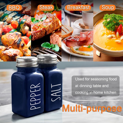 Navy Blue Salt and Pepper Shakers Set - Bivvclaz 2.7 oz Christmas Salt and Pepper Shakers, Blue Kitchen Decor and Accessories for Home Restaurants...