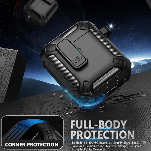 for AirPods Cover Case with Cleaner kit,Carbon Fiber Full Body Shockproof Hard Shell Protection Design Case for Apple AirPods 2nd/1st Generation [...