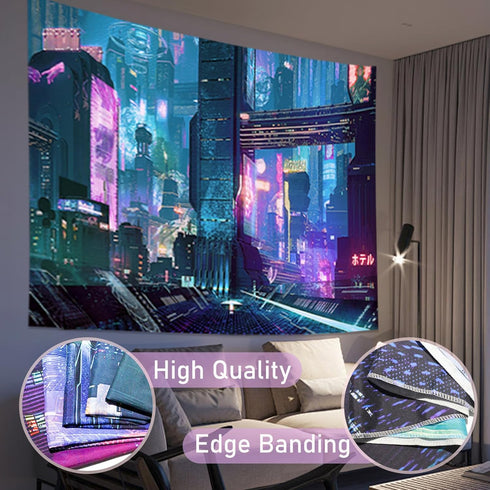 Honcet Anime Punk Neon Cityscape Wall Tapestry for Bedroom, Japanese Punk Street Cityscape Room Decor Tapestries, Futuristic Neon Skyscraper Tapes...