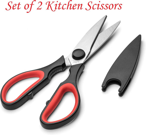 Ultra Sharp Kitchen Scissors for Food - Heavy Duty, Serrated Stainless Steel Shears (Set of 2)...