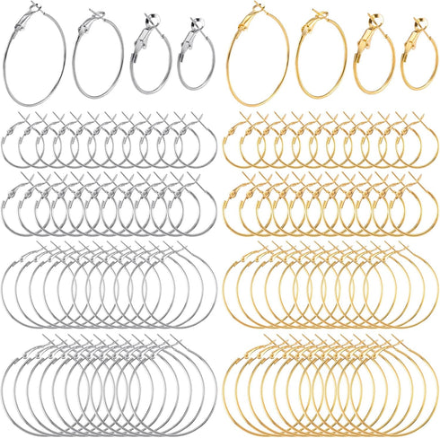 PAGOW 96Pcs Hoop Earrings Finding, Hypoallergenic Alloy Round Earring Hoops for Jewelry Making, Open Beading DIY Earrings Craft Art Accessories...