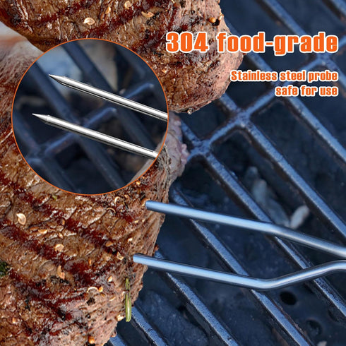 80-09 Digital Meat Instant Read Thermometer with LED Screen and Ready Alarm, Kitchen Probe with Long Fork for Grilling, Barbecue and Cookin, l, wh...