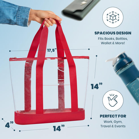 Handy Laundry Clear Tote Bag - Zipper Closure, Long Shoulder Strap, Fabric Trimming....
