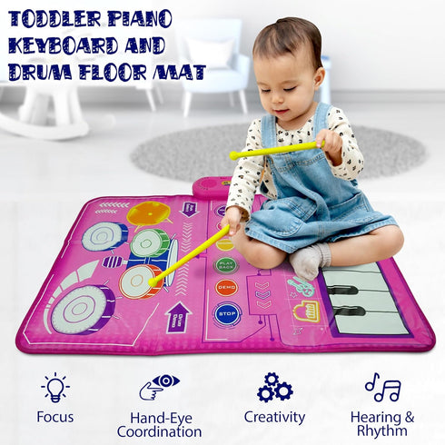 Baby Musical Toys Piano Mat & Drum Set 2 in 1 Music Floor Play Mat, Musical Mat Educational Birthday Gifts Babies Musical Toys for Toddlers...