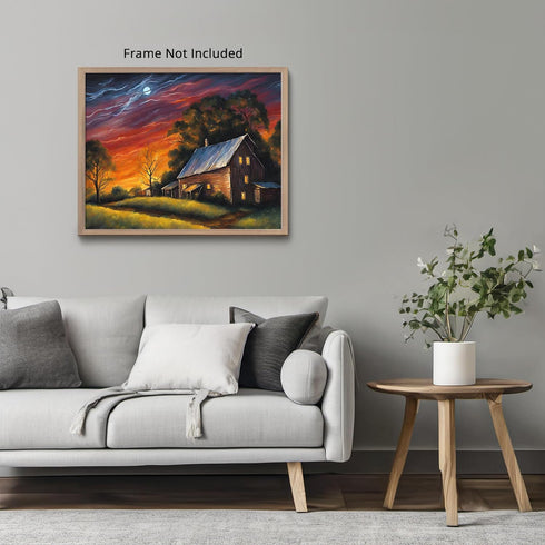 Posterizer 1 pcs- quaint old village-building in nature-night sky 2-Landscape & Nature Art-Floral Botanical Art- Decor for Home & Office- unframed...