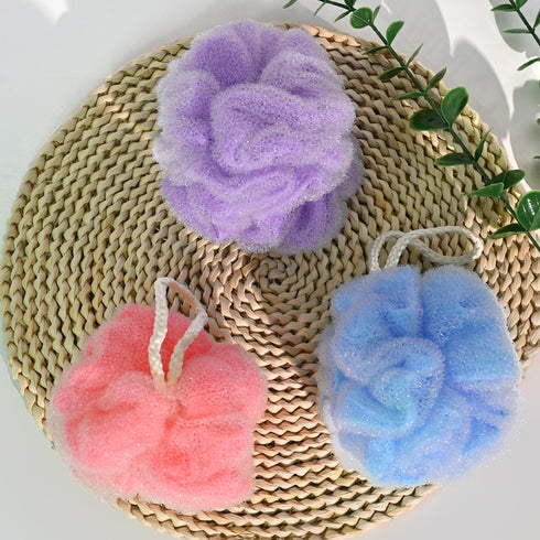 Loofah Sponge 60g Shower Pouf Dual Material Loofah for Men for Women Bathing Accessories-Blue, Purple, Red 3 Pack...